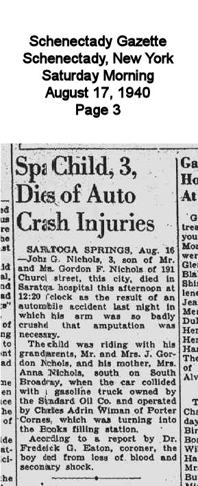 Spa Child, 3, Dies of Auto Crash Injuries