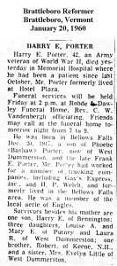Harry E. Porter - Obituary
