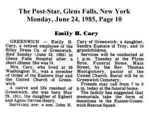 Cary, Emily (Henry) - Obituary
