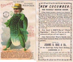 Nichol's Medium Green Cucumber Man – Rice Seeds Advertising Card