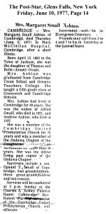 Ashton, Margaret (Oviatt) Small - Obituary